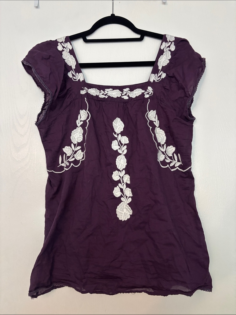 Embroidered Purple Square-Neck Blouse with Floral Detail